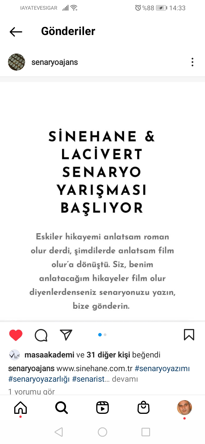 Sinehane&lacivert senaryo yarışması başlıyor.1